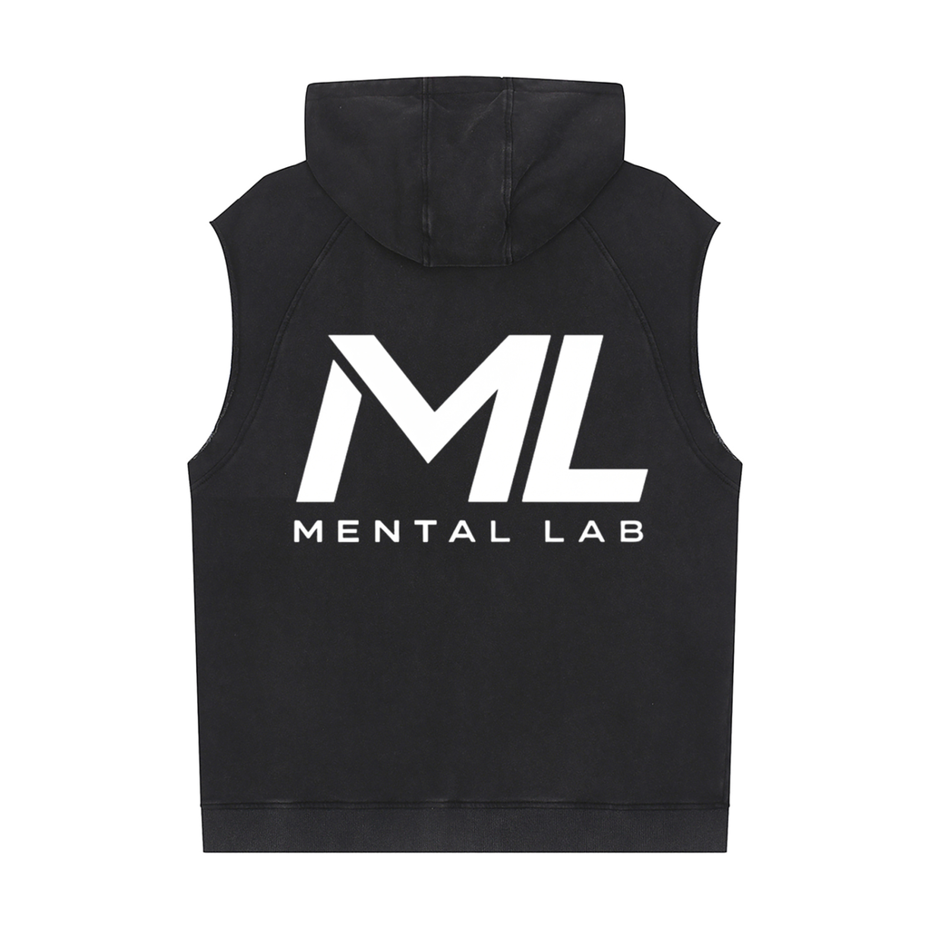 Mental Lab Mens Snow Washed Sleeveless Gym hoodie